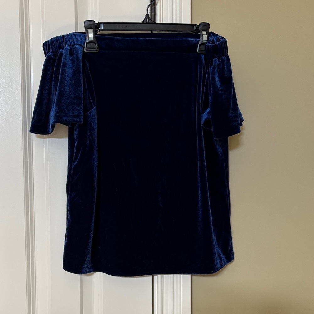 Velvet Off-Shoulder Mini Dress in Deep Navy